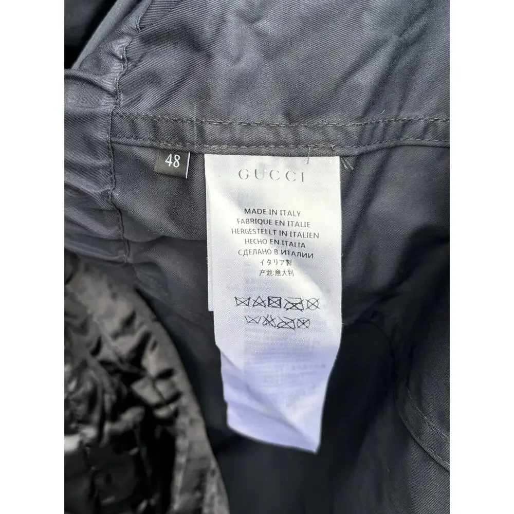 GUCCI Cotton Blend Leather Washed Gabardine Jacket Blue Sz 48 US 38